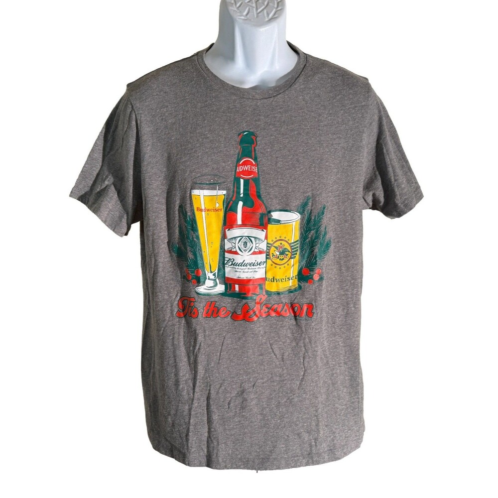 OLD NAVY BUDWEISER BEER Tis The Season‎ Short Sleeve Gray T-Shirt Large